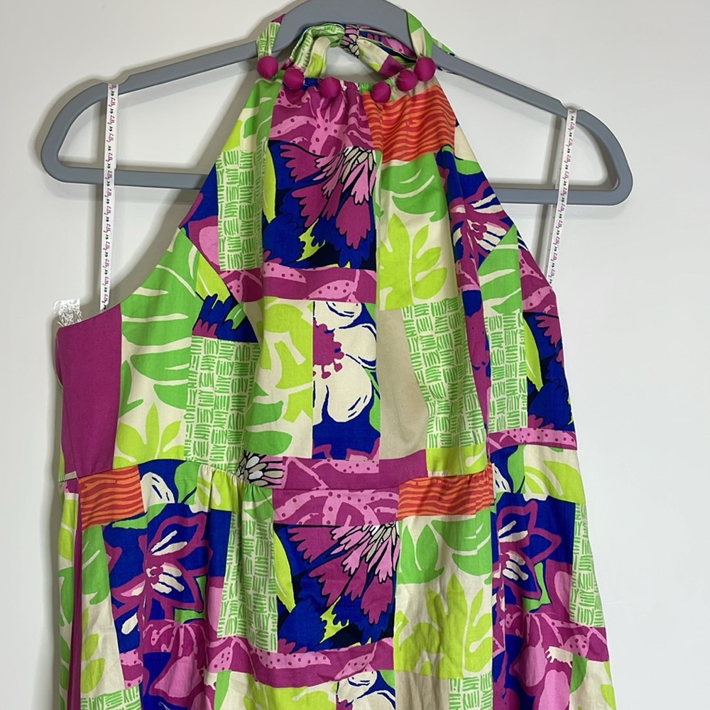 🌼 SIZE 14 Lilly Pulitzer Brighton Patchwork Pom Pom Trim Halter Sundress - Picture 2 of 16